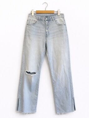 George Light Blue Wide-Leg Jeans with Button Fly & Distressed Knee – Size 14 EUC